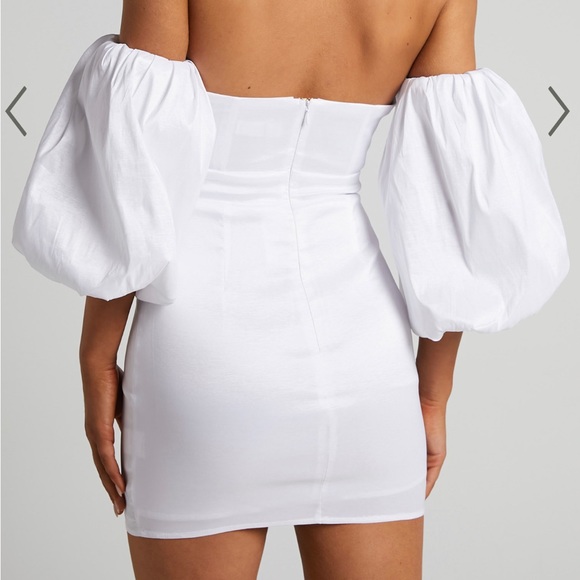 NWT ShowPo Kaylene Mini Dress - OFF shoulder Puff Sleeve Dress in White - Picture 2 of 6